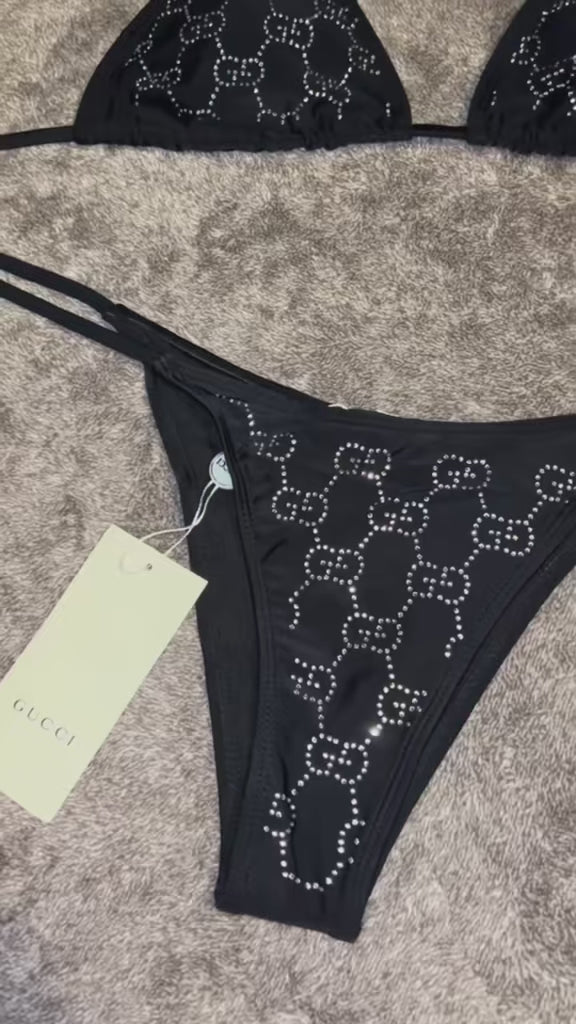 Black Gucci Rhinestone Bikini